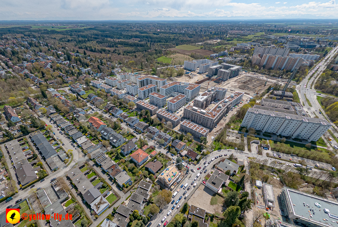 21.04.2023 - Luftbilder von der Baustelle Alexisquartier und Pandion Verde in Neuperlach